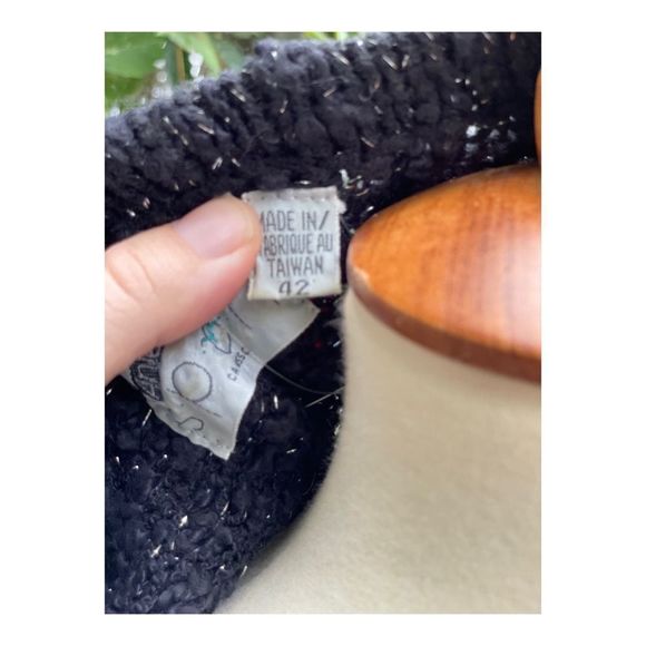 Vintage 80s Acrylic Boucle Knit Sweater Cowl Neck Black Silver Metallic sz 42 - Picture 7 of 9